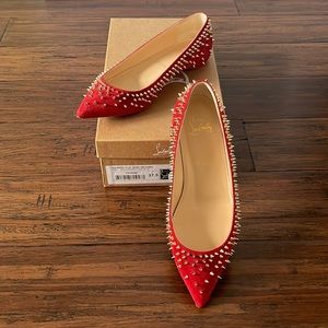 Christian Louboutin Red Suede Gold Spikes Flats